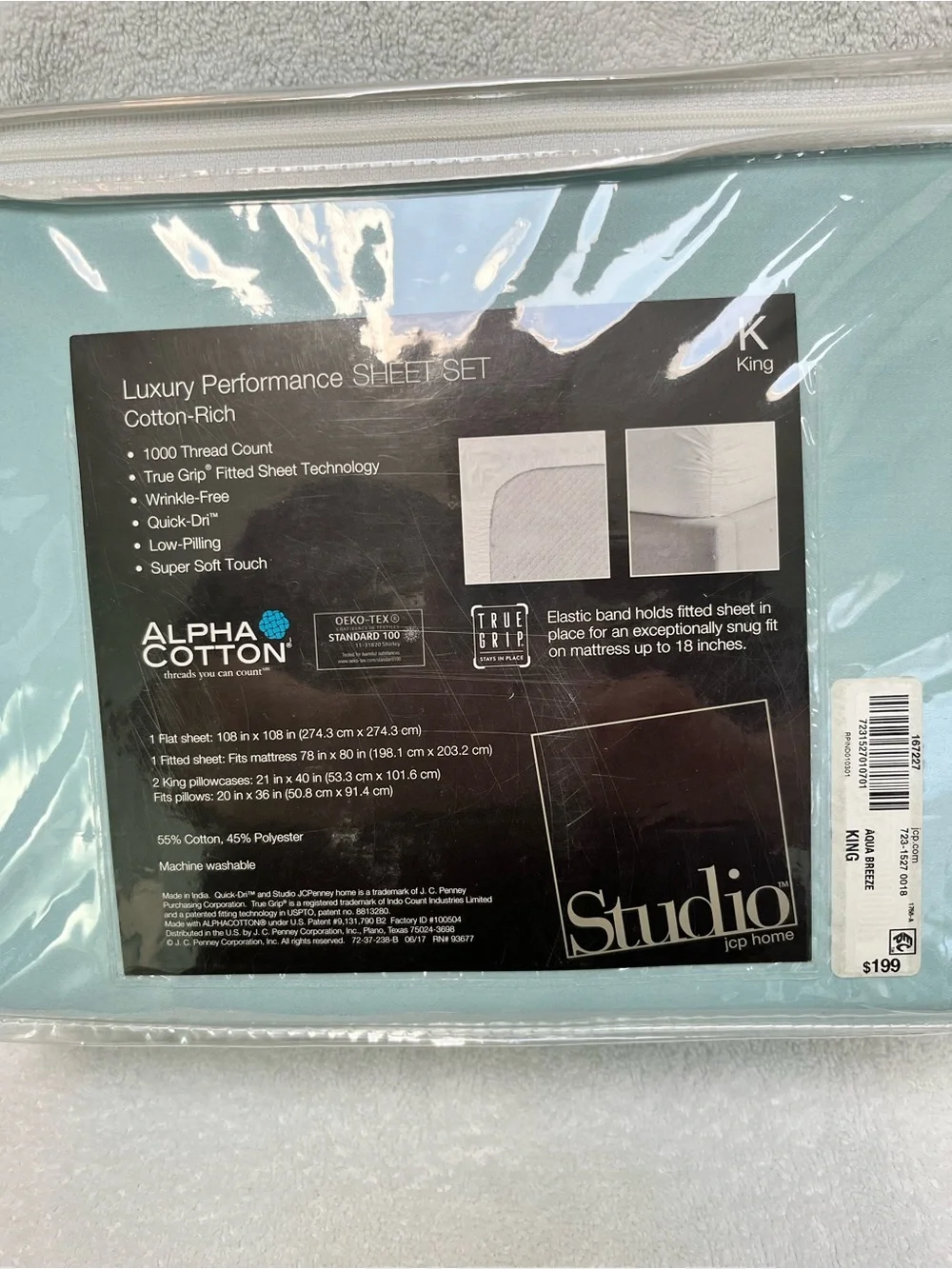 Studio JCP Home Luxury Performance King Sheet Set 1,000 Thread Count Blue NWT